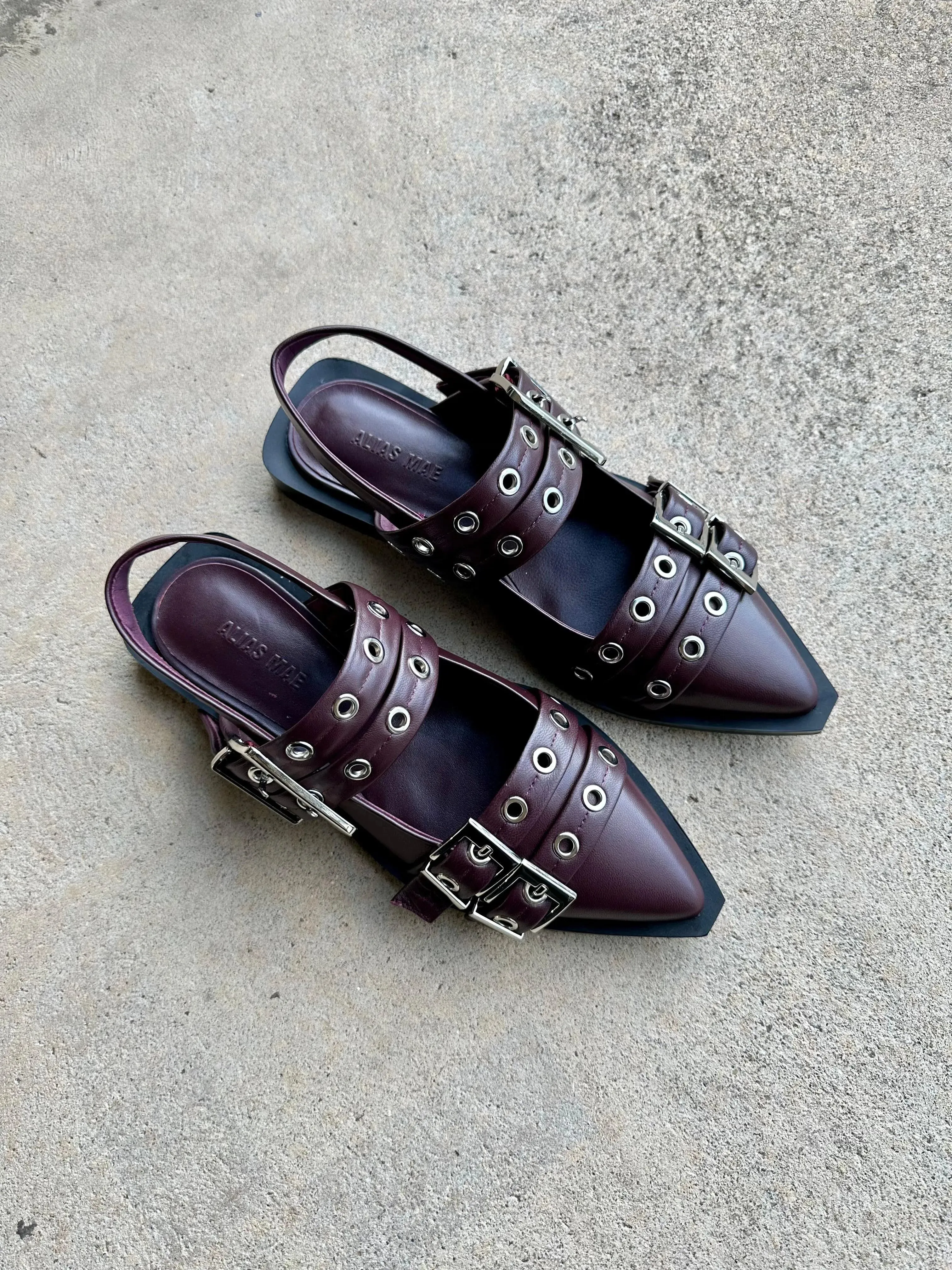 Alias Mae Zina Buckle Flats in Burgandy Leather
