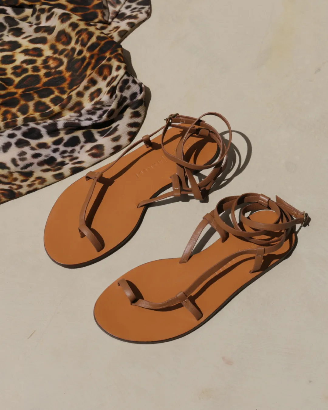 Anja Leather|Toe Ring Lace-Up Sandals - M10Y0 - Alex Rivière Studio x Manebí Tan