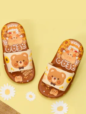 Autumn Comfort Teddy Applique Slides – Rich Brown