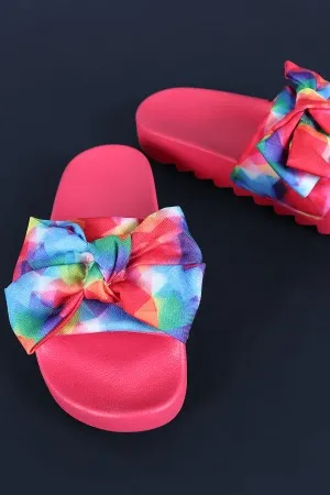 Bamboo Printed Oversized Bow Lug Sole Slide Sandal