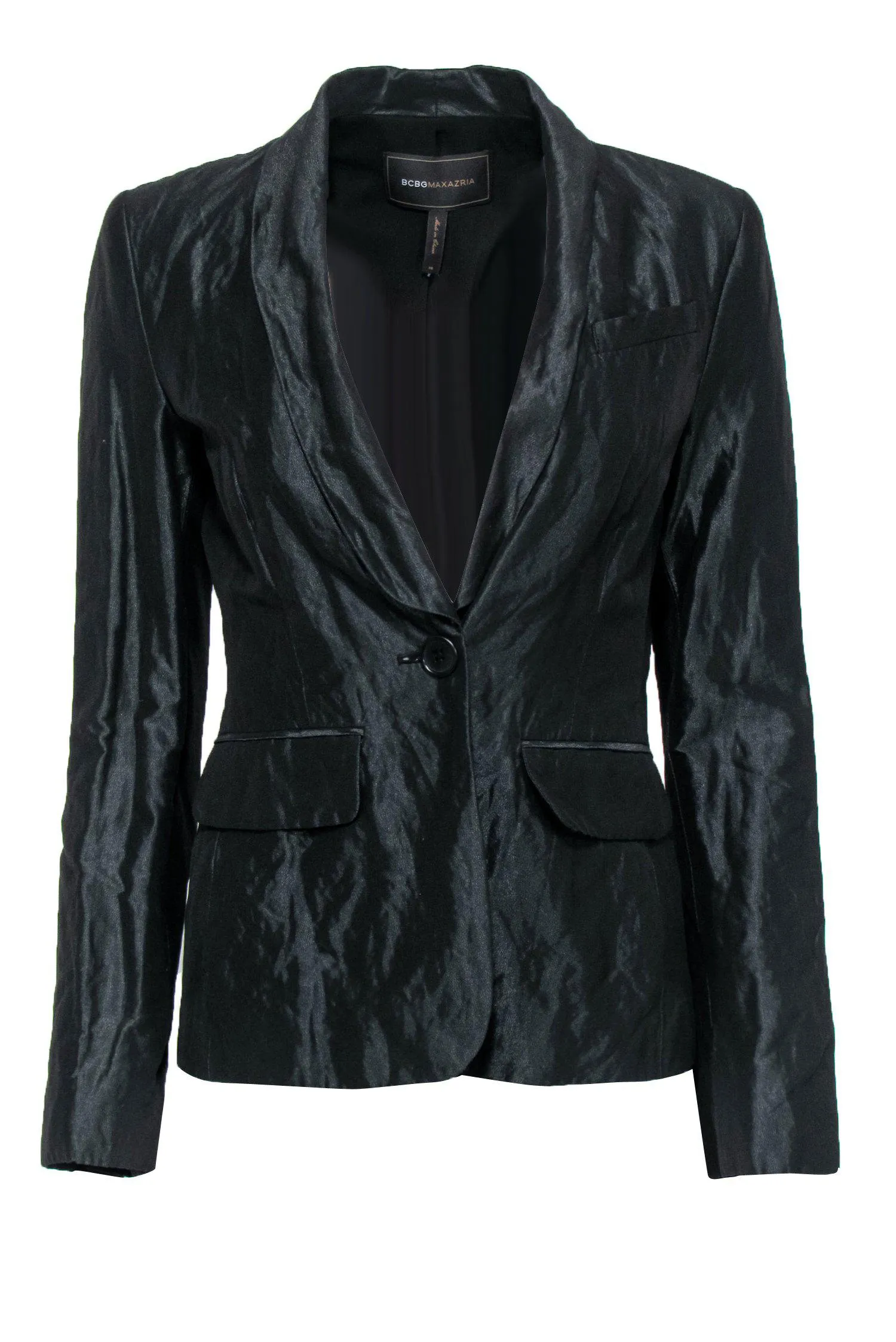 BCBG Max Azria - Black Shiny Single Button Blazer Sz XS
