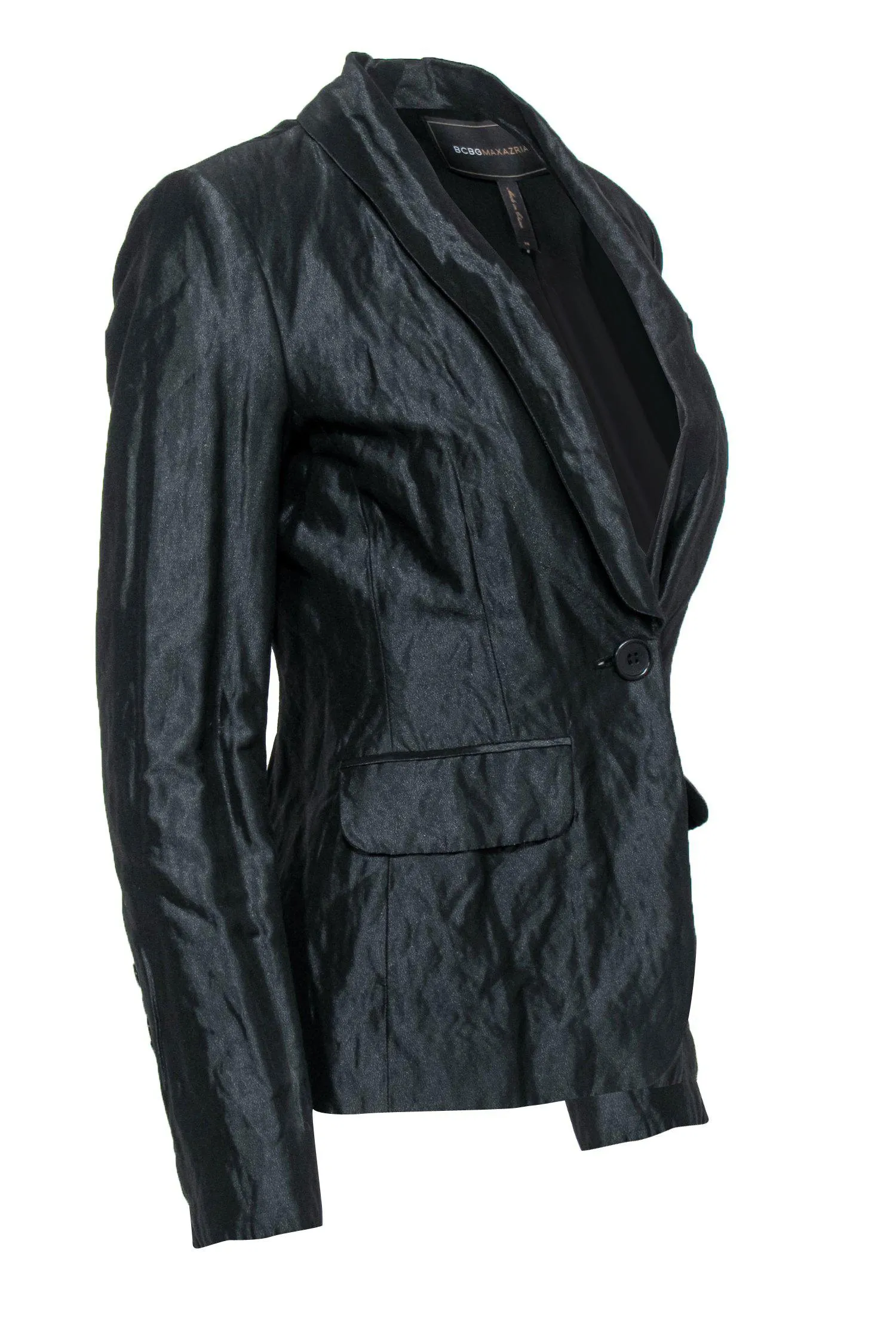 BCBG Max Azria - Black Shiny Single Button Blazer Sz XS