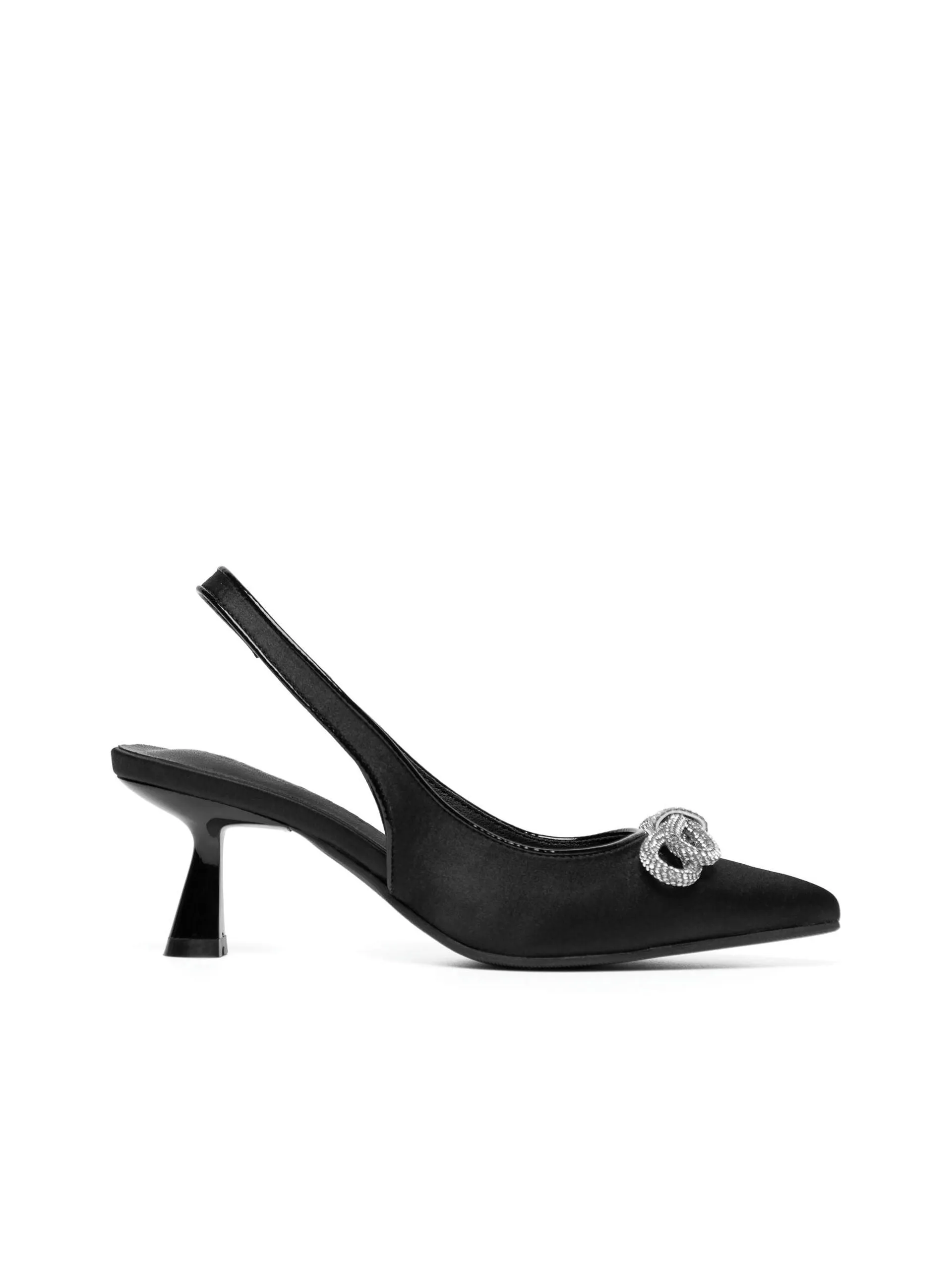 Biapretty Crystal Bow Sling Back Satin - Black