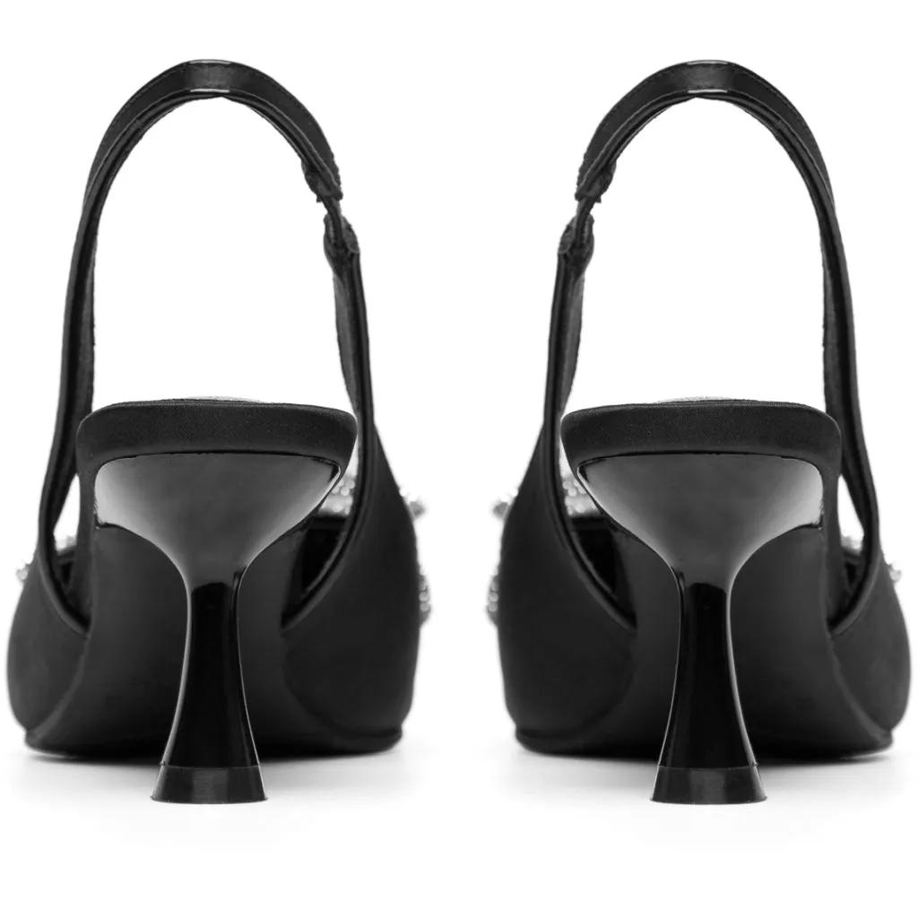 Biapretty Crystal Bow Sling Back Satin - Black