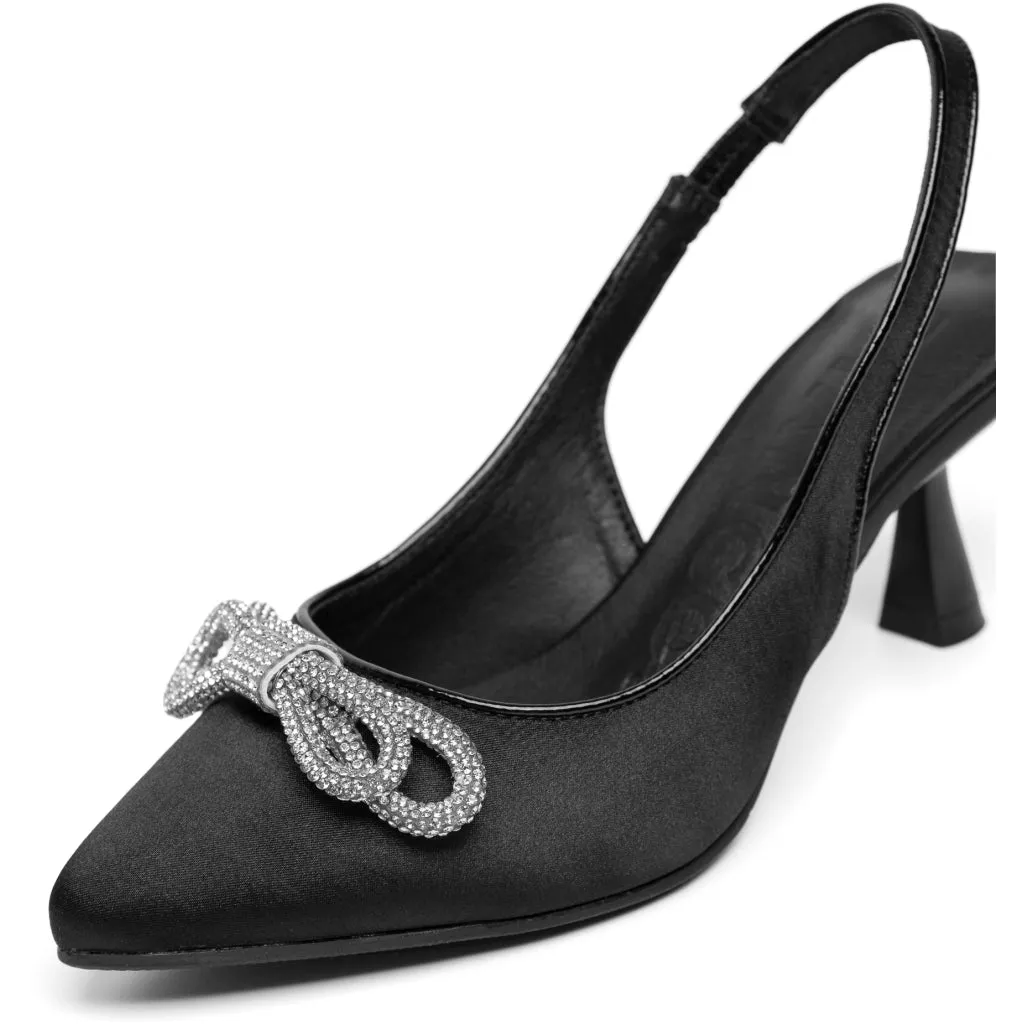 Biapretty Crystal Bow Sling Back Satin - Black