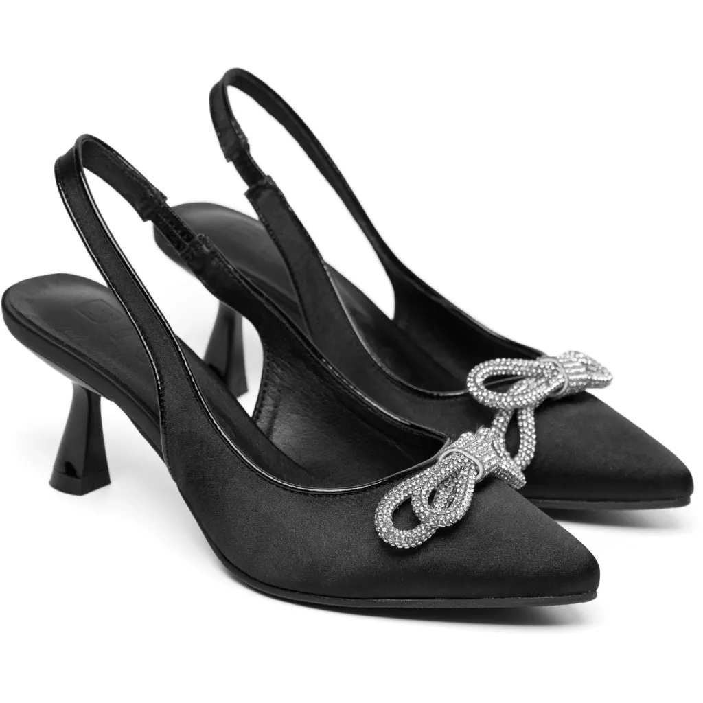 Biapretty Crystal Bow Sling Back Satin - Black