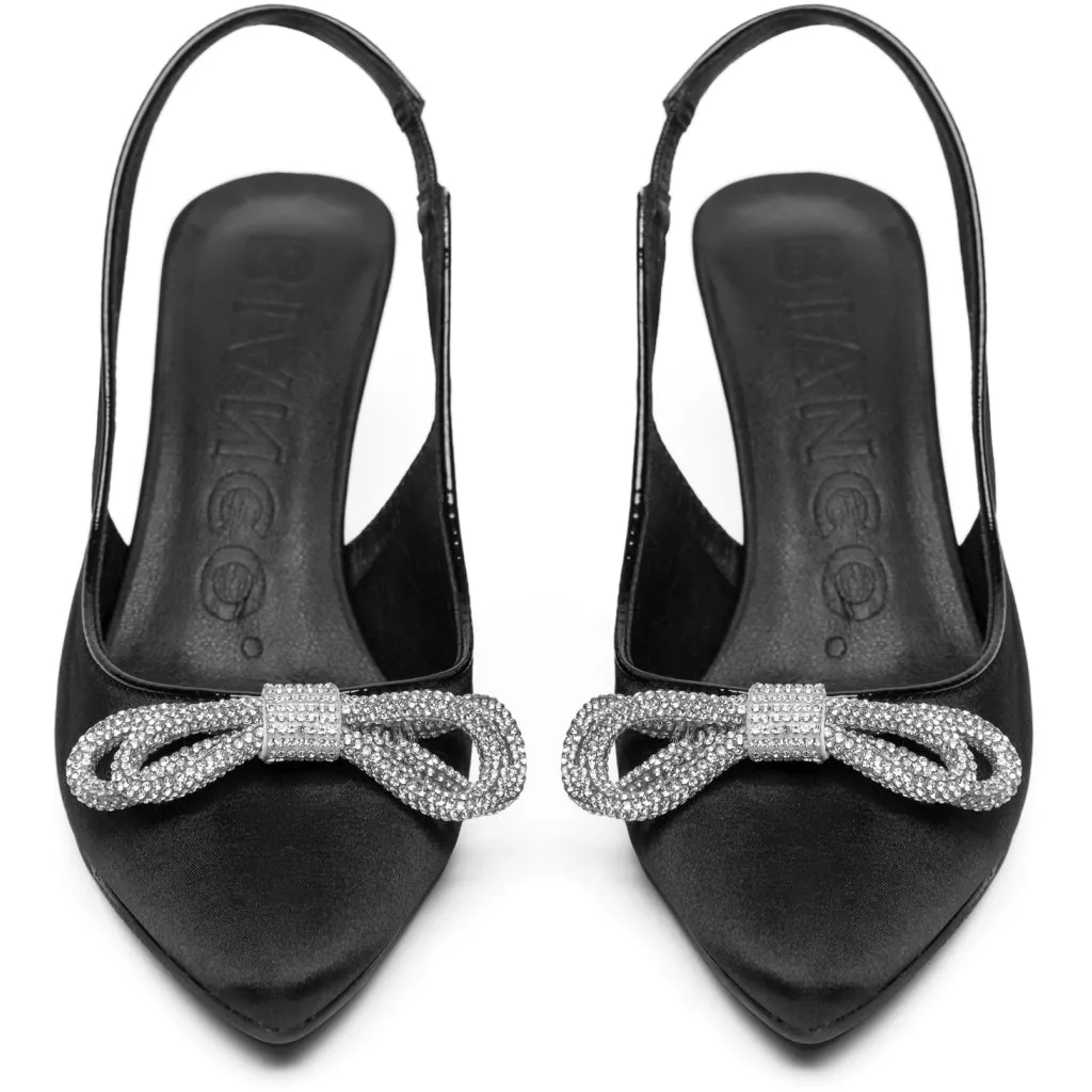 Biapretty Crystal Bow Sling Back Satin - Black