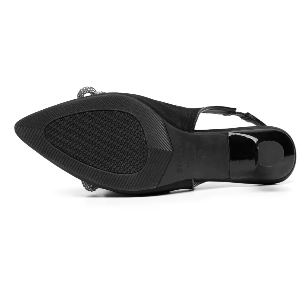 Biapretty Crystal Bow Sling Back Satin - Black