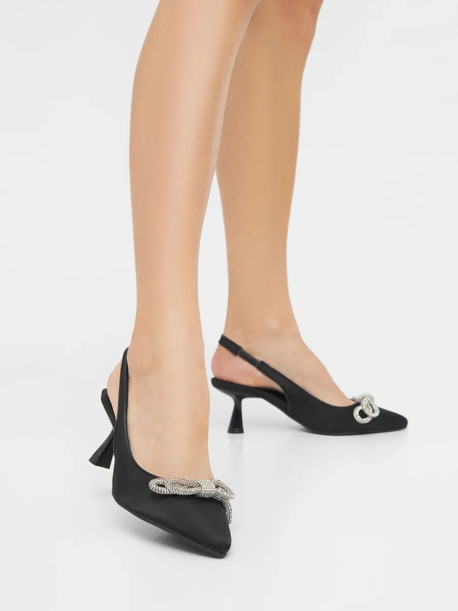 Biapretty Crystal Bow Sling Back Satin - Black