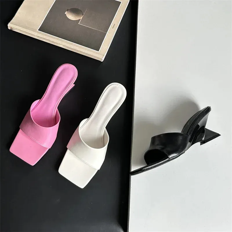 binfenxie  -   2024 New Design Concise Wedges High Heels Women Slippers Square Toe Party Dress Slides Summer Shoes