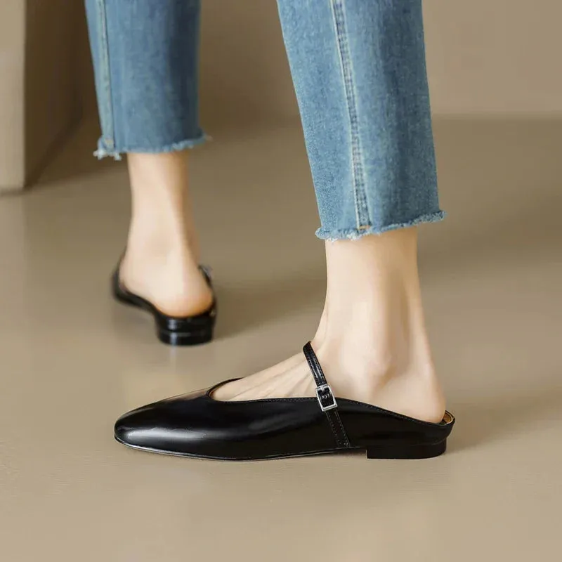 binfenxie  -  2024 New Genuine Leather Summer Flat Heels Women Sandals Elegant Party Prom Shoes Woman Office Lady Size 34-43 Women Slippers