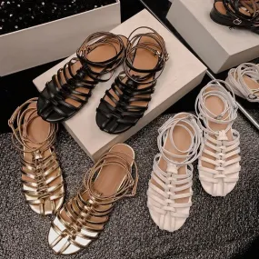 binfenxie  -  2024 New Handmade Glatordiator Women Sandals Faux Leather Cut-outs Hollow Summer Ladies Fashion Party Casual Shoes