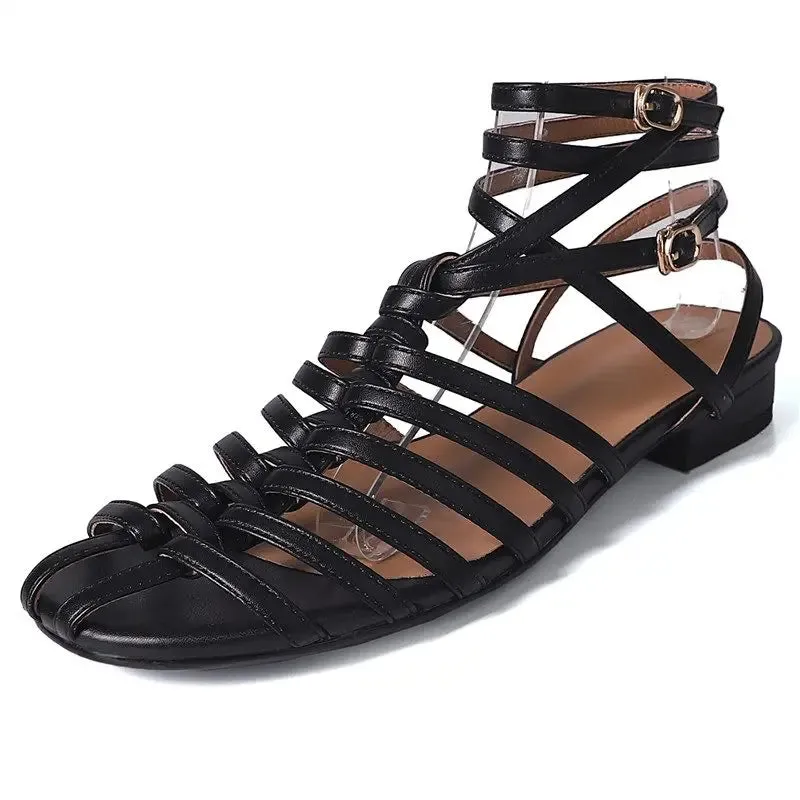 binfenxie  -  2024 New Handmade Glatordiator Women Sandals Faux Leather Cut-outs Hollow Summer Ladies Fashion Party Casual Shoes
