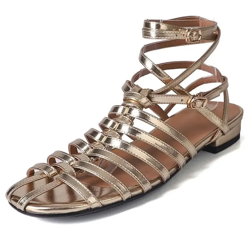 binfenxie  -  2024 New Handmade Glatordiator Women Sandals Faux Leather Cut-outs Hollow Summer Ladies Fashion Party Casual Shoes