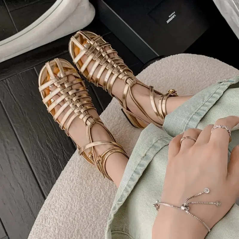 binfenxie  -  2024 New Handmade Glatordiator Women Sandals Faux Leather Cut-outs Hollow Summer Ladies Fashion Party Casual Shoes