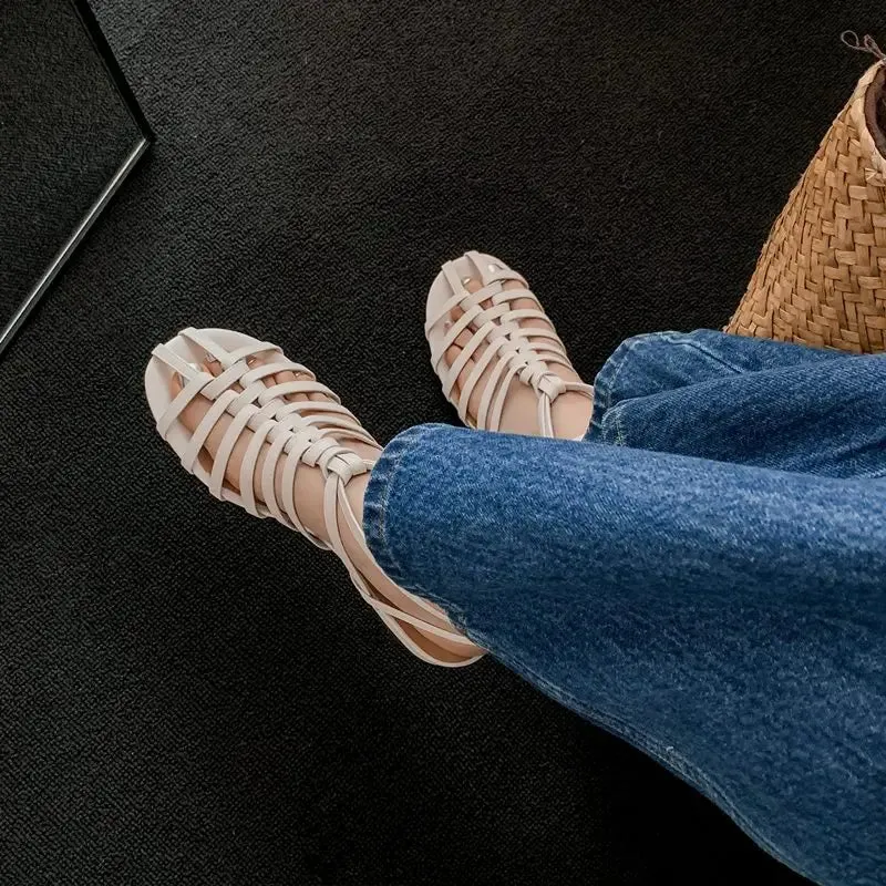 binfenxie  -  2024 New Handmade Glatordiator Women Sandals Faux Leather Cut-outs Hollow Summer Ladies Fashion Party Casual Shoes