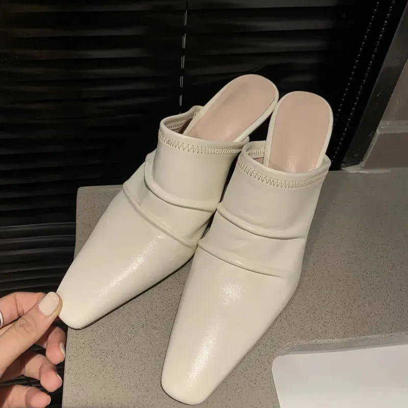 binfenxie  -  2024 New Women Shoes Sexy Party Pumps Women's Cow Leather Mules Square Toe High Heel Sandal Slingback Wedding Slides Shoes