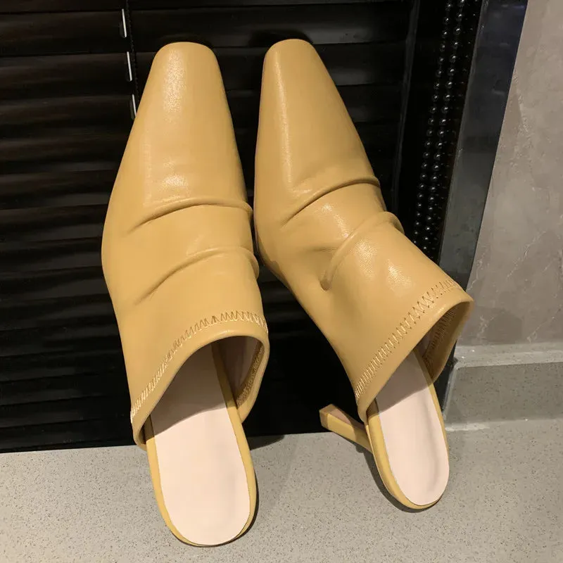binfenxie  -  2024 New Women Shoes Sexy Party Pumps Women's Cow Leather Mules Square Toe High Heel Sandal Slingback Wedding Slides Shoes