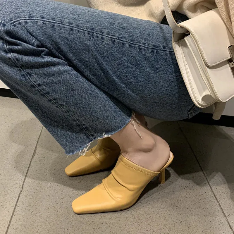 binfenxie  -  2024 New Women Shoes Sexy Party Pumps Women's Cow Leather Mules Square Toe High Heel Sandal Slingback Wedding Slides Shoes