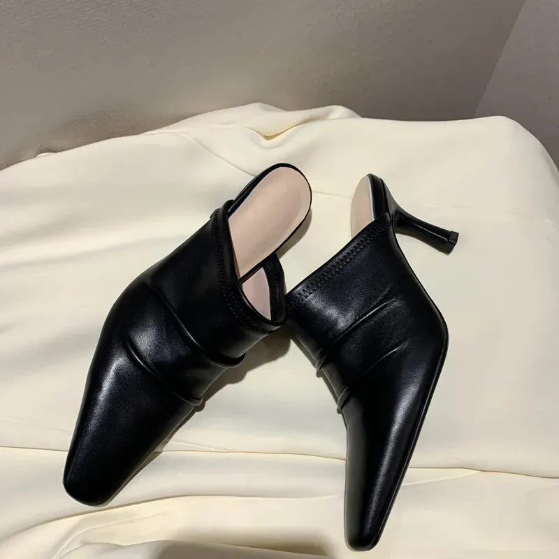 binfenxie  -  2024 New Women Shoes Sexy Party Pumps Women's Cow Leather Mules Square Toe High Heel Sandal Slingback Wedding Slides Shoes