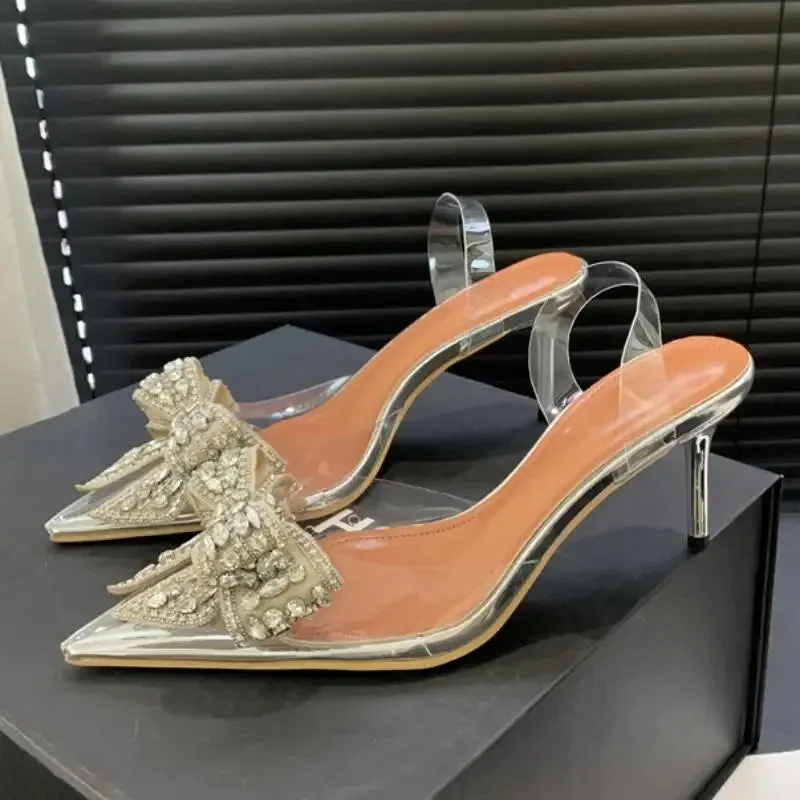 binfenxie  -  2024 Spring Design Crystal PVC Transparent Woman Pumps Elegant Style Thin High Heels Party Prom Female Mule Shoes