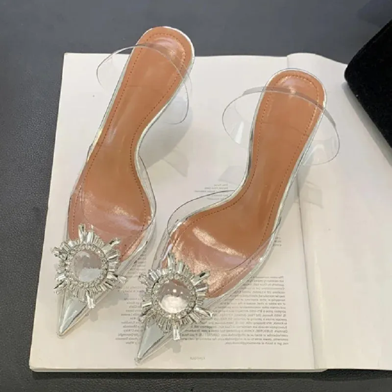 binfenxie  -  2024 Spring Design Crystal PVC Transparent Woman Pumps Elegant Style Thin High Heels Party Prom Female Mule Shoes