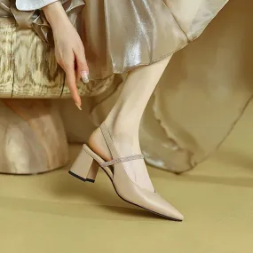 binfenxie  -  2024 Summer/Spring Women Shoes Pointed Toe Chunky Heel Women Sandals Solid Elegant High Heels Sheepskin Shoes Women Party Shoes