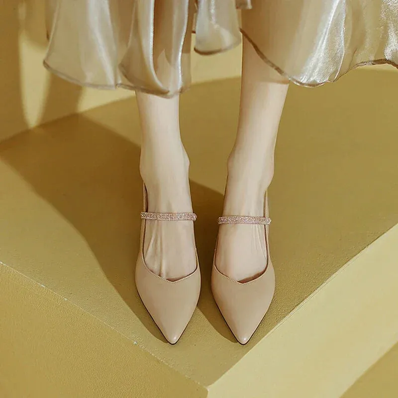 binfenxie  -  2024 Summer/Spring Women Shoes Pointed Toe Chunky Heel Women Sandals Solid Elegant High Heels Sheepskin Shoes Women Party Shoes