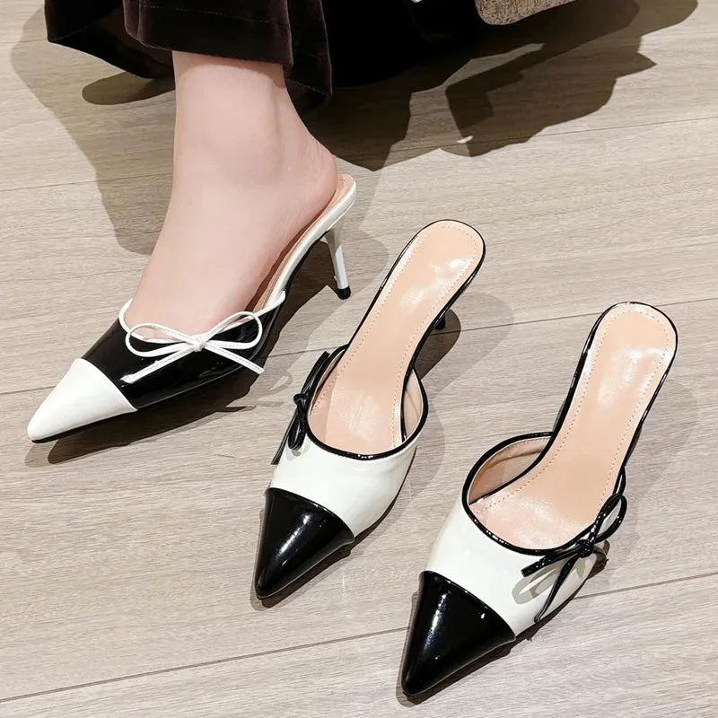 binfenxie  -  2025 Fashion Butterfly-knot Pointed Toe Mule Women Slippers Elegant Thin Heels Party Dress Female Shoes