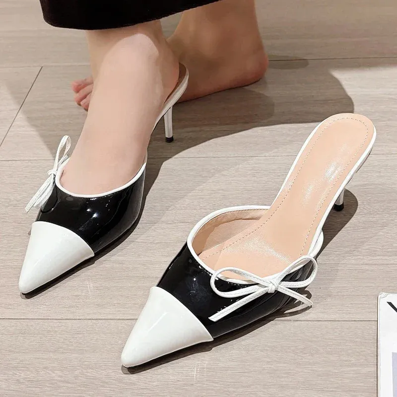 binfenxie  -  2025 Fashion Butterfly-knot Pointed Toe Mule Women Slippers Elegant Thin Heels Party Dress Female Shoes