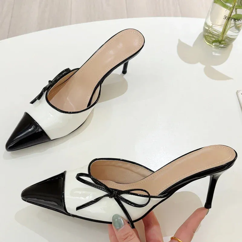 binfenxie  -  2025 Fashion Butterfly-knot Pointed Toe Mule Women Slippers Elegant Thin Heels Party Dress Female Shoes