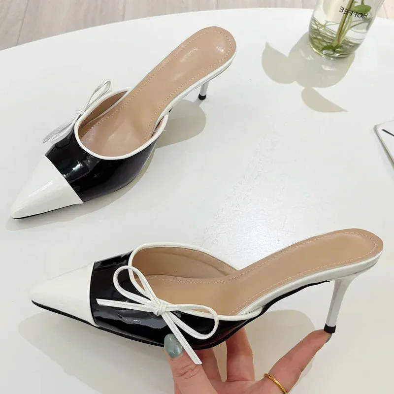 binfenxie  -  2025 Fashion Butterfly-knot Pointed Toe Mule Women Slippers Elegant Thin Heels Party Dress Female Shoes