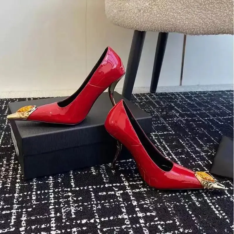 binfenxie  -  2025 New Luxury Gemstone Patent Leather Metal Square toe Women Pumps Fashion Office Thin High heels Female Party Banquet Shoes