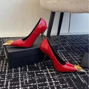 binfenxie  -  2025 New Luxury Gemstone Patent Leather Metal Square toe Women Pumps Fashion Office Thin High heels Female Party Banquet Shoes
