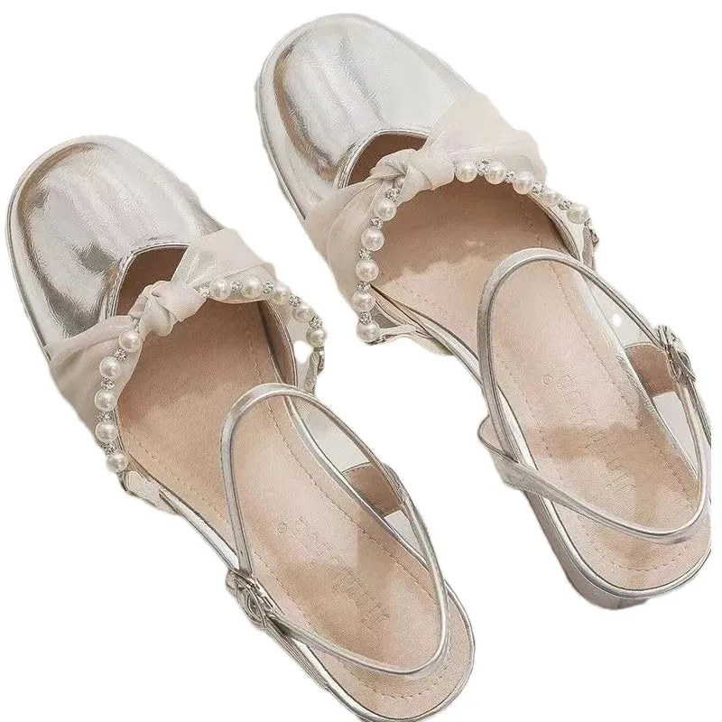 binfenxie  -  Bow Women Bead Sandals Fashion Chunky Shoes Dress Mid Heels Slingback Slipper Designer 2024 Autumn Pumps Party New Femme Zapatos
