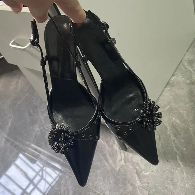 binfenxie  -  Brown Studs Pointed Toe High Heels Ladies Summer Sexy Single Shoes for Women Party Dress Pumps Sandalias De Mujer Verano