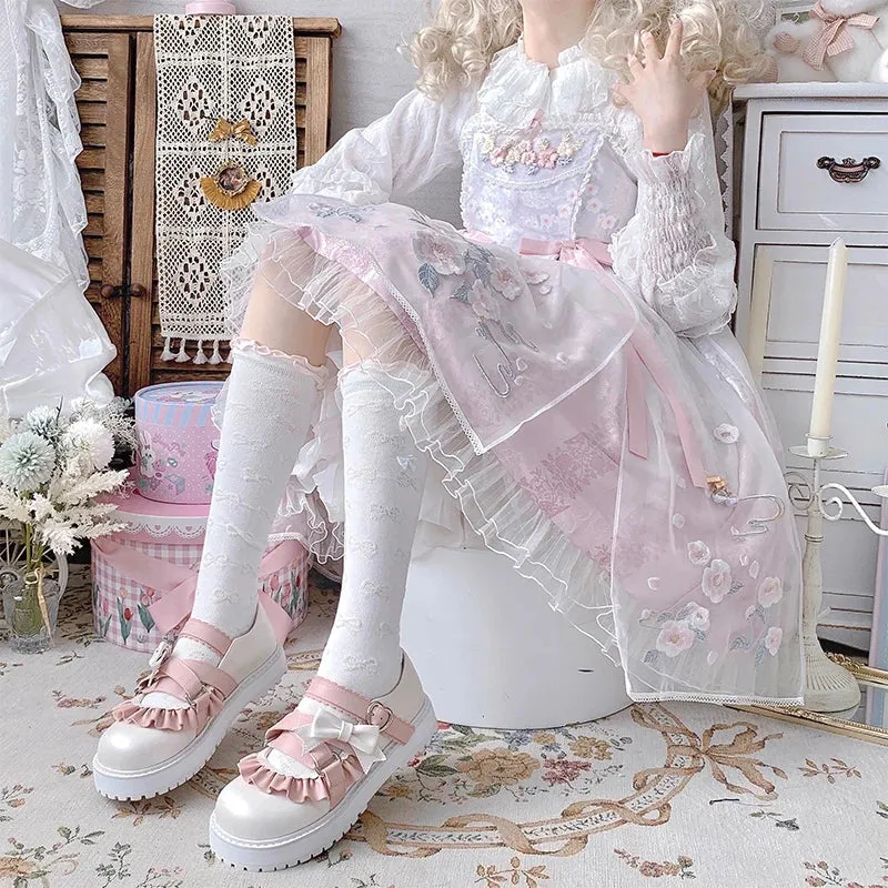 binfenxie  -  Cute Bowknot Loli Shoes Women's Fashion Tea Party Round-toe Wedge Lolita Shoes Kawaii Bow Lolita Jk Girls' Shoes