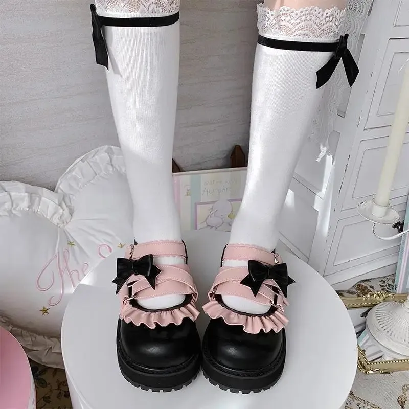 binfenxie  -  Cute Bowknot Loli Shoes Women's Fashion Tea Party Round-toe Wedge Lolita Shoes Kawaii Bow Lolita Jk Girls' Shoes
