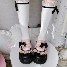 binfenxie  -  Cute Bowknot Loli Shoes Women's Fashion Tea Party Round-toe Wedge Lolita Shoes Kawaii Bow Lolita Jk Girls' Shoes