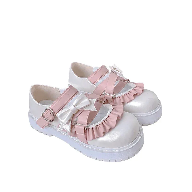 binfenxie  -  Cute Bowknot Loli Shoes Women's Fashion Tea Party Round-toe Wedge Lolita Shoes Kawaii Bow Lolita Jk Girls' Shoes
