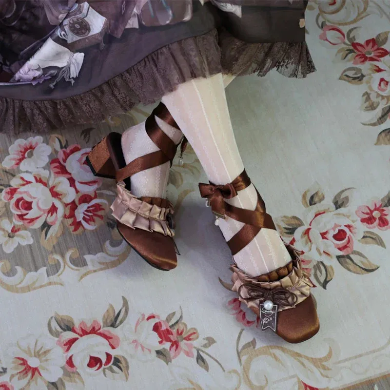 binfenxie  -  Cute High Heels Pearl Lolita Shoes Round Head Fairy Style Chunky Heels Pumps Satin Mary Jane Single Party Shoes