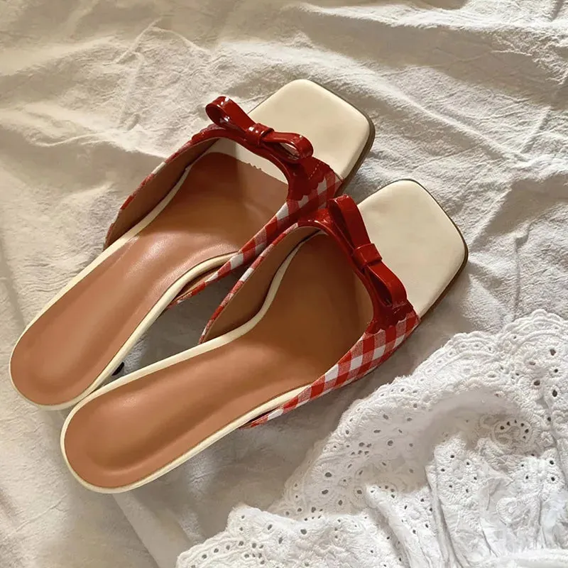 binfenxie  -  Designer Butterfly-knot Women Open Toe Slippers Fashion Elegant Low Heel Slides Summer Ladies Outdoor Party Dress Shoes