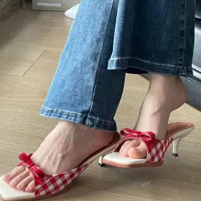 binfenxie  -  Designer Butterfly-knot Women Open Toe Slippers Fashion Elegant Low Heel Slides Summer Ladies Outdoor Party Dress Shoes