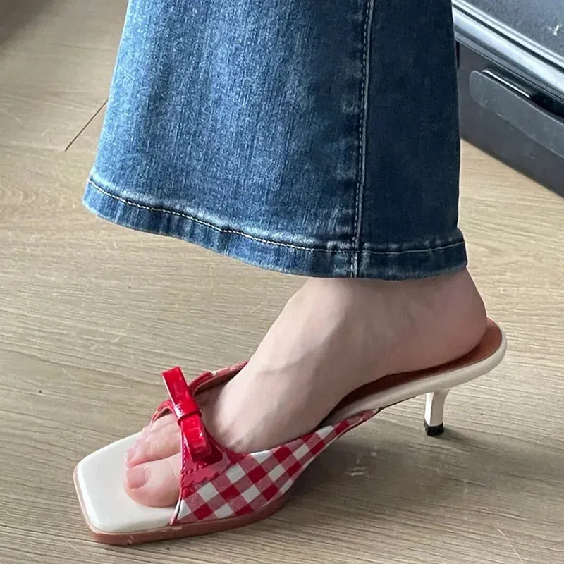 binfenxie  -  Designer Butterfly-knot Women Open Toe Slippers Fashion Elegant Low Heel Slides Summer Ladies Outdoor Party Dress Shoes