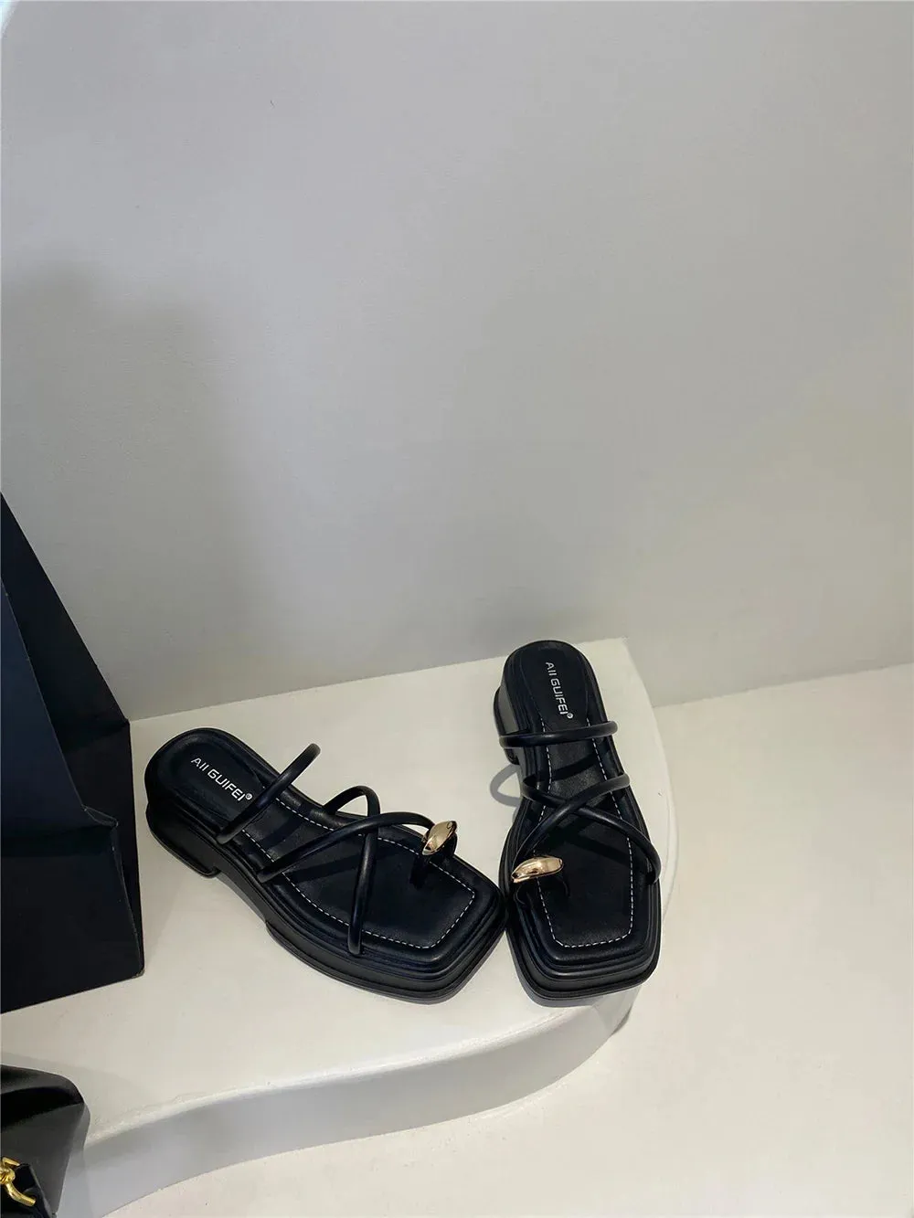 binfenxie  - Elegant Women Slides Slippers Outside Mules Shoes Thick Mid Heels Black White Silver Gold Summer Party Pumps Sexy Office Slides