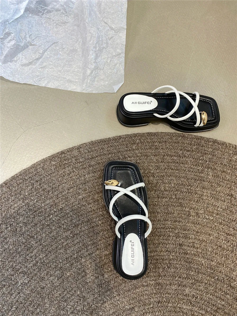 binfenxie  - Elegant Women Slides Slippers Outside Mules Shoes Thick Mid Heels Black White Silver Gold Summer Party Pumps Sexy Office Slides