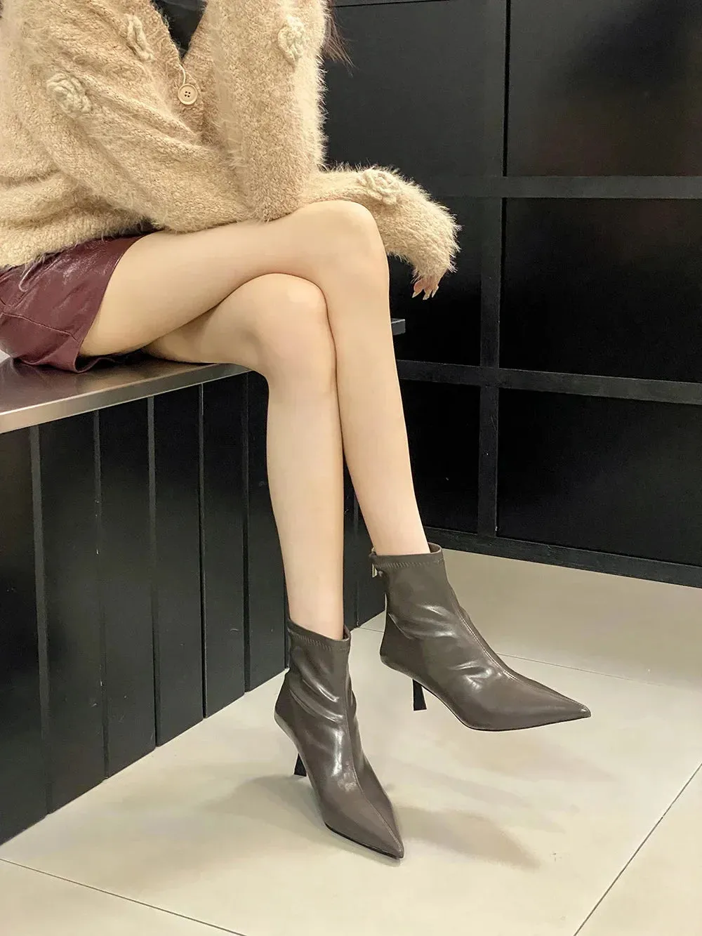 binfenxie  -  Fashion Women Ankle Boots Ladies Sock Stretch Shoes Thin High Heels Party Pumps Dress Shoes Sexy Sock Boots Woman Size 35-40