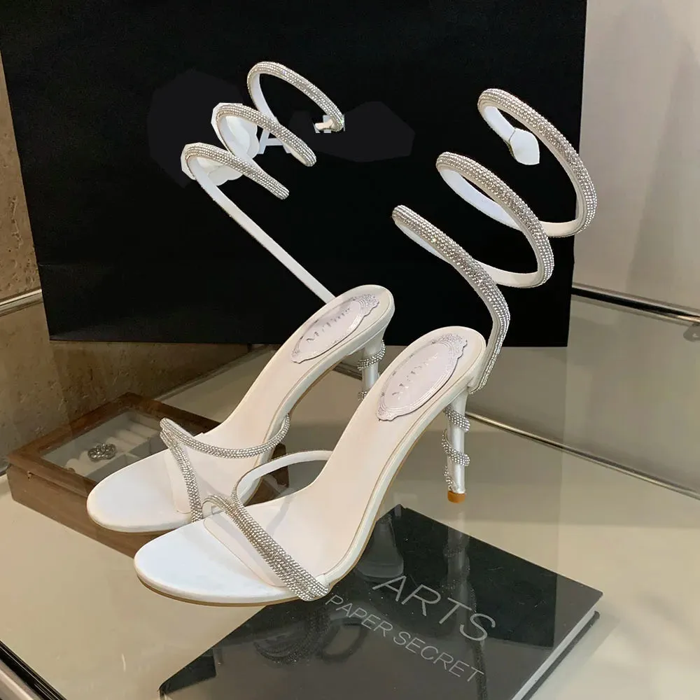 binfenxie  -  Fashion Women Sandals Narrow Band Summer Dress Shoes Thin High Heels Stiletto Party Pumps Crystal Shallow Slip On Sandals 35-39