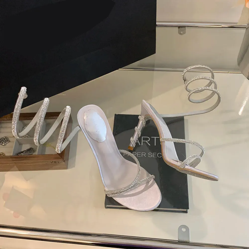 binfenxie  -  Fashion Women Sandals Narrow Band Summer Dress Shoes Thin High Heels Stiletto Party Pumps Crystal Shallow Slip On Sandals 35-39