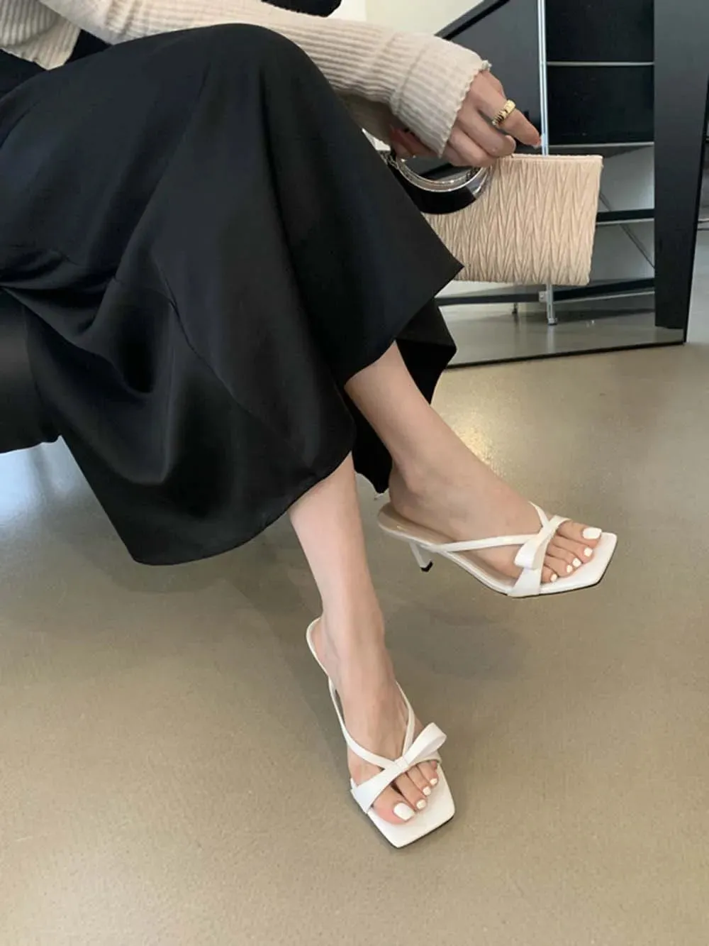 binfenxie  - Fashion Women Sandals Open Toe Summer Dress Shoes Thin High Heels Bow Design Shallow Slip On Party Pumps Dress Size 35-39